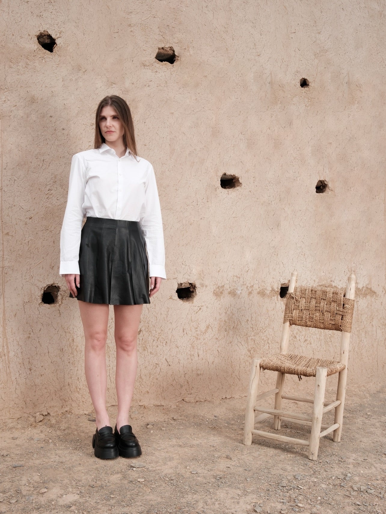 Pleated leather skirt