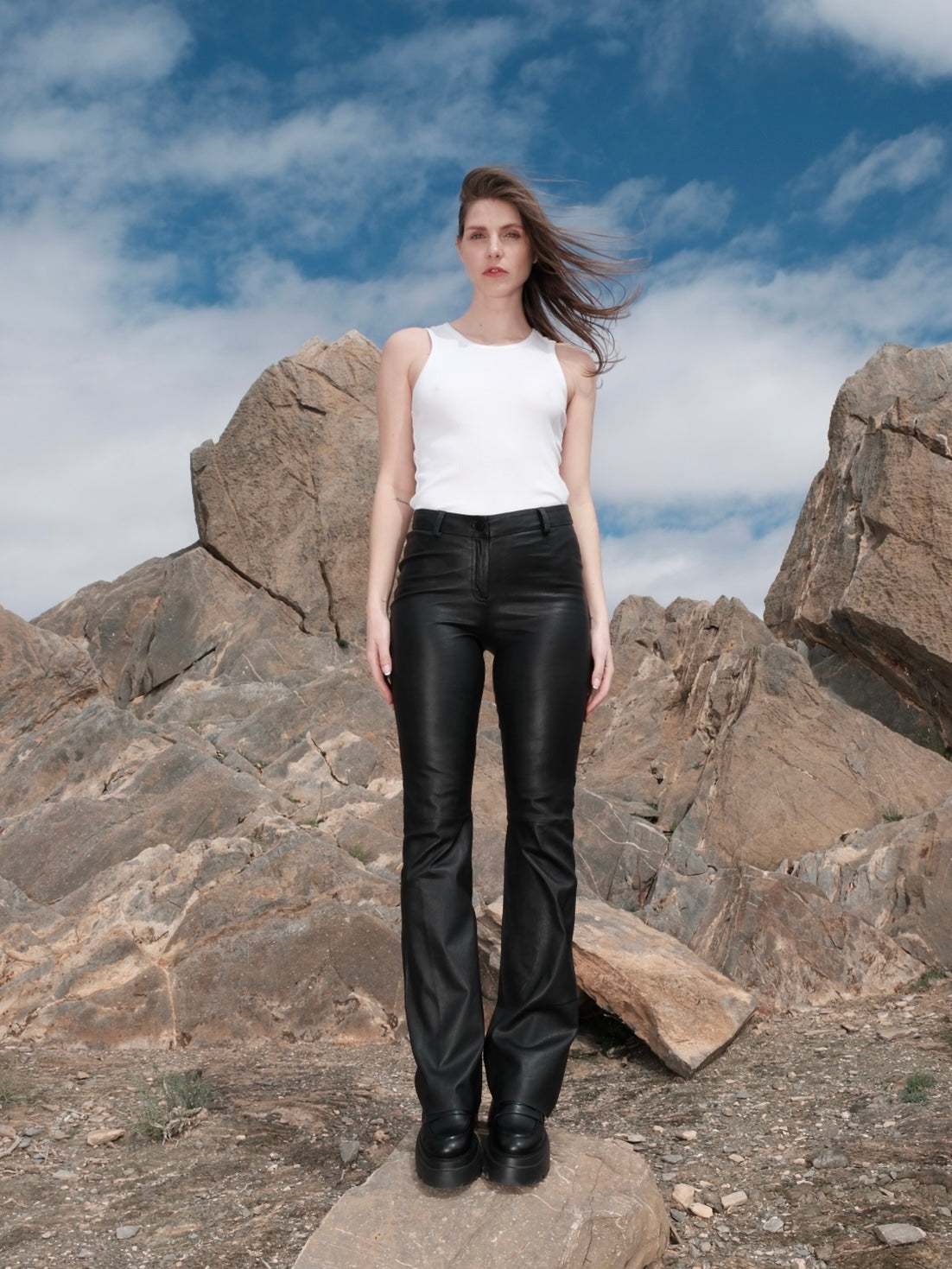 Pantalon en cuir stretch bootcut