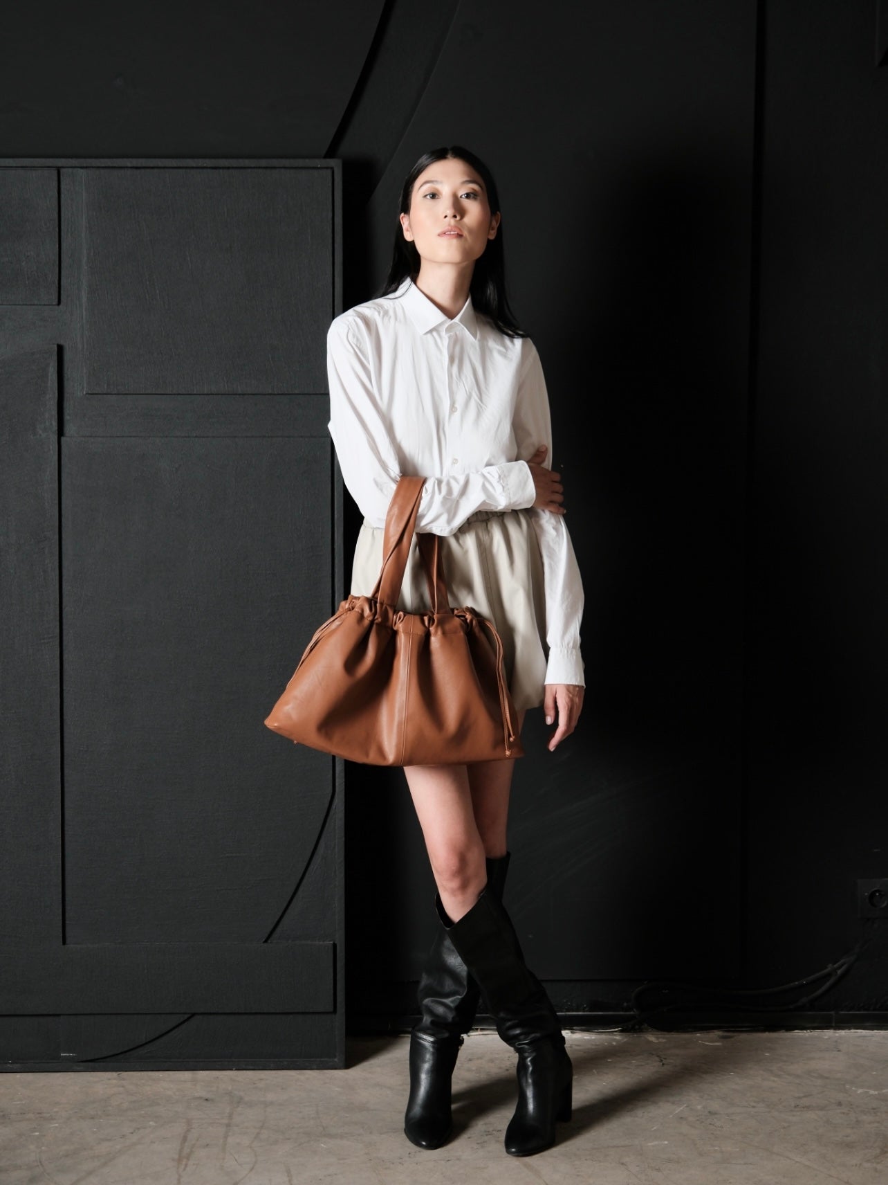 Double handle leather bag