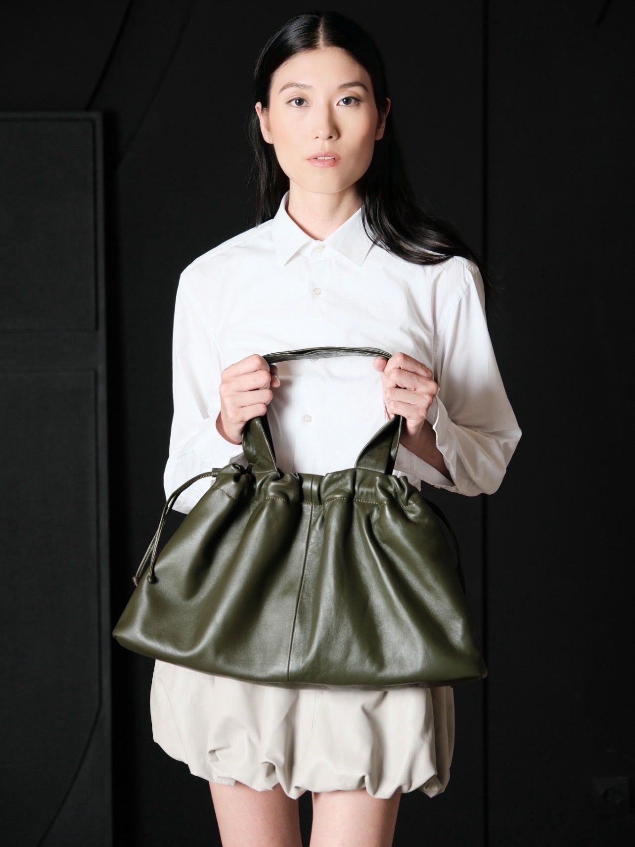 Double handle leather bag