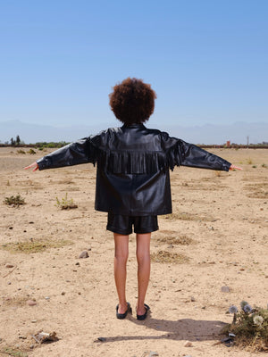 India oversized fringed leather shirt