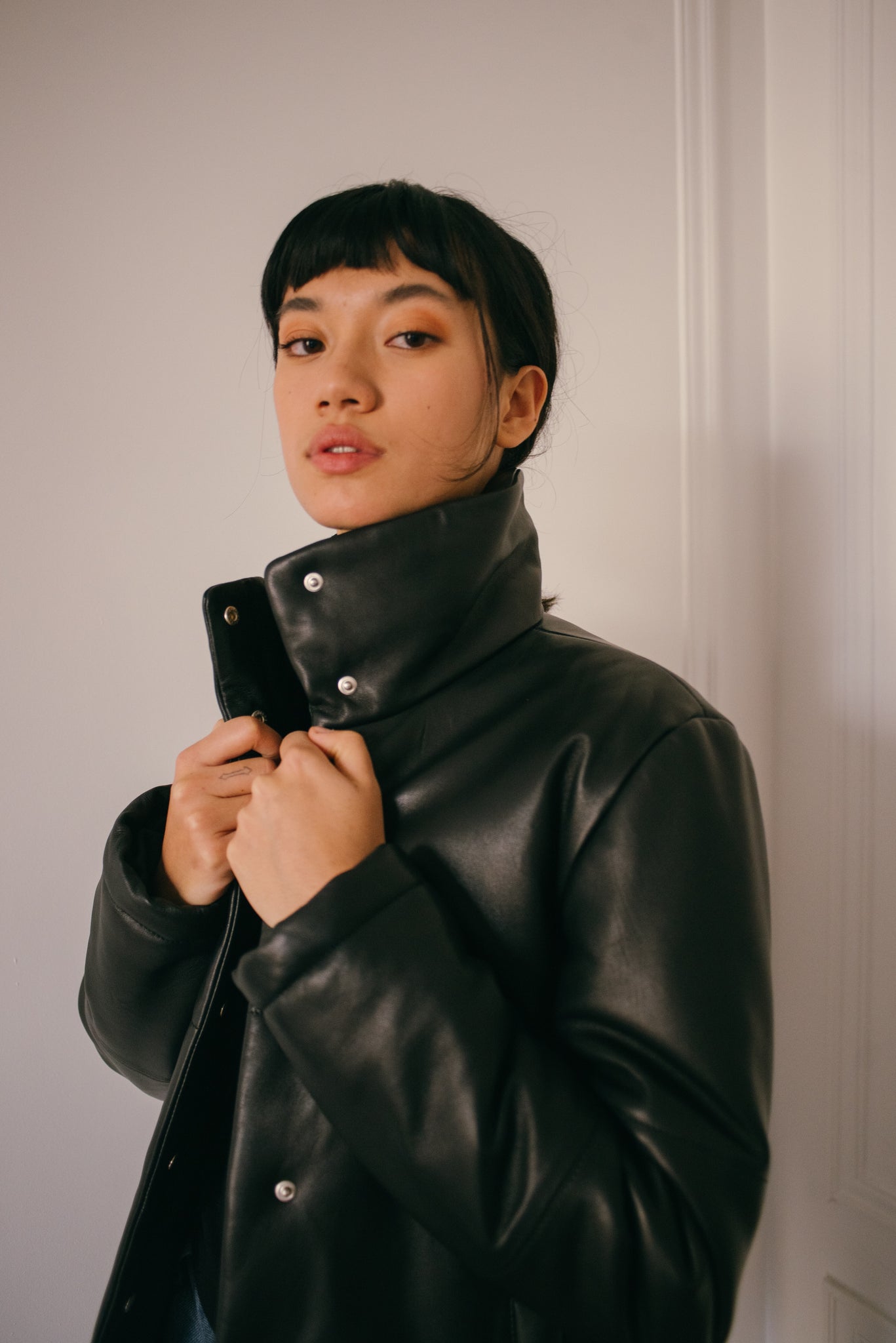 The leather puffer jacket