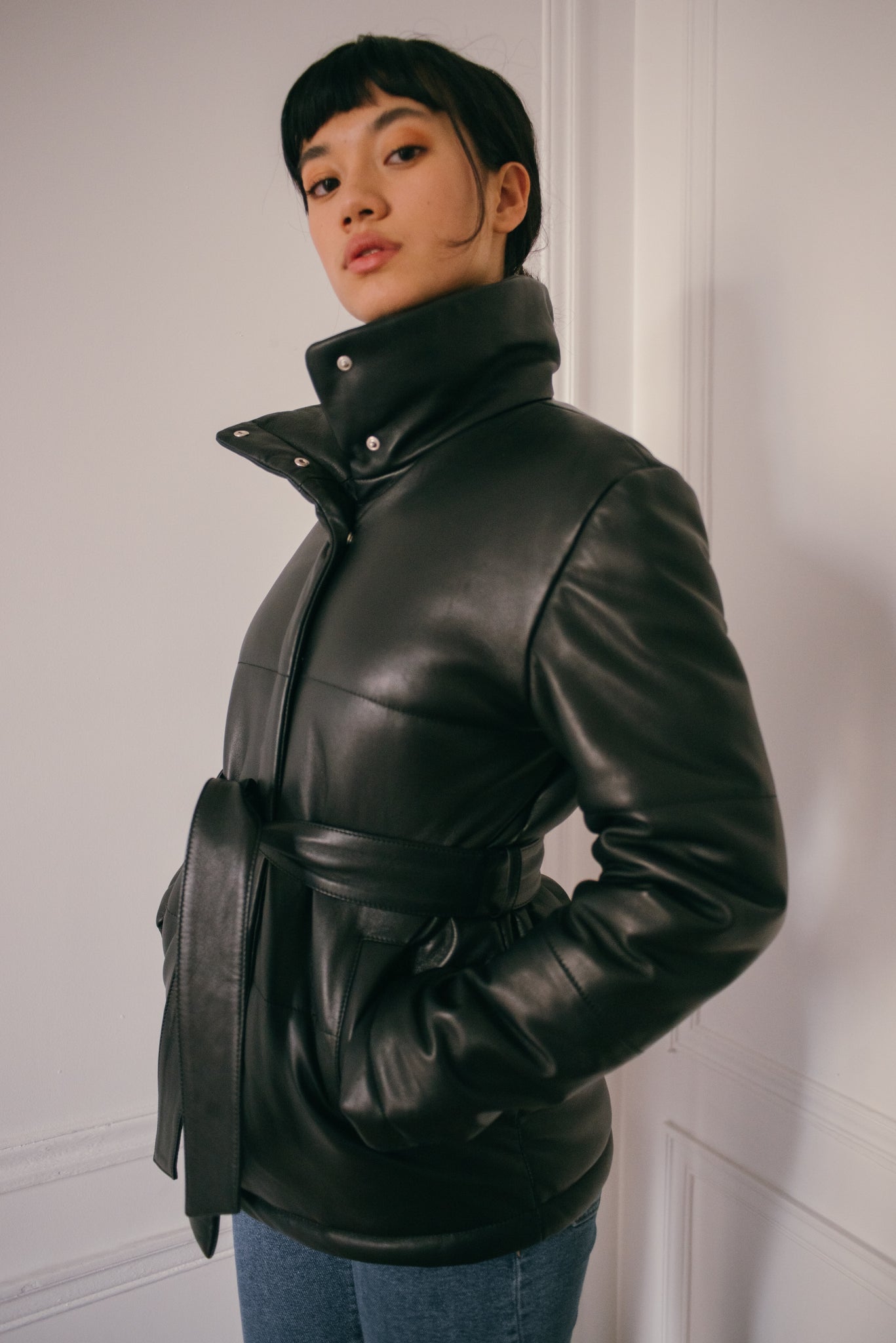 The leather puffer jacket