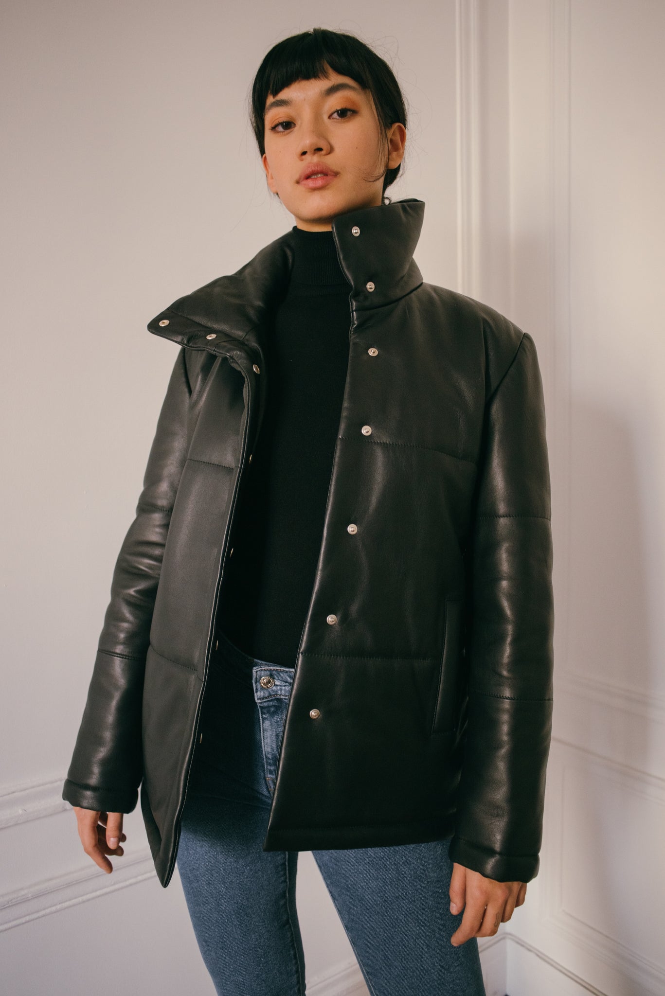 The leather puffer jacket