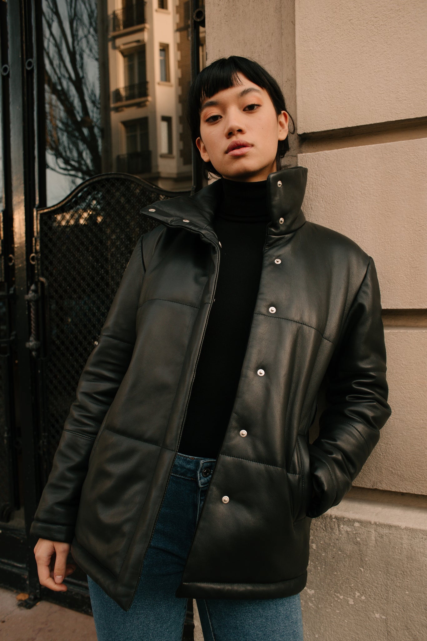 The leather puffer jacket